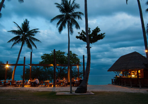 Haad Tien beach resort palmer på den sandede kyst. Tropisk feriedestination med kokospalmer. Naturskøn udsigt over Haad Tien Beach. Ferie i